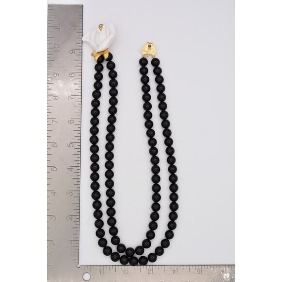 KJL Avon Necklace Collar White Rose Black Beaded Gold Tone Crystal Signed 9A - Picture 12 of 12